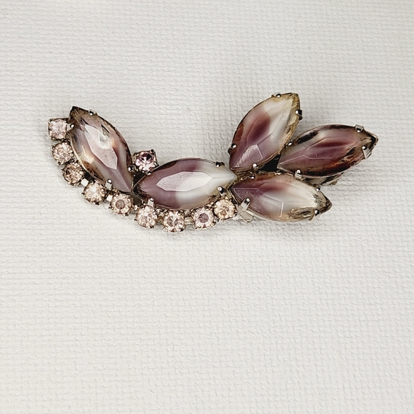 Vtg Pale Purple Navette Marquise Rhinestone Silver Tone Clip Earrings Crawler - Picture 2 of 6